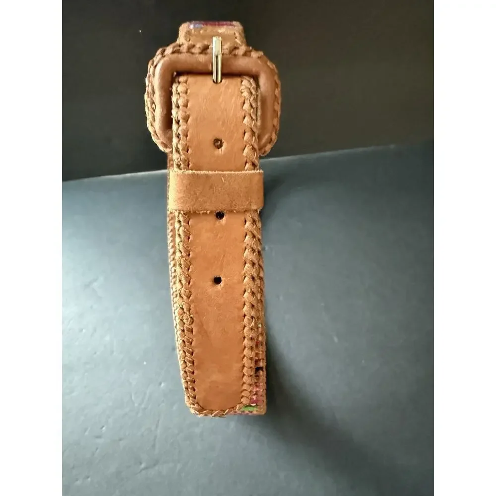 Lands End Southwestern Colorful Boho Belt Woven 28 Inches Leather Guatemala